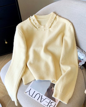 Western style pearl all-match thick Casual loose tops