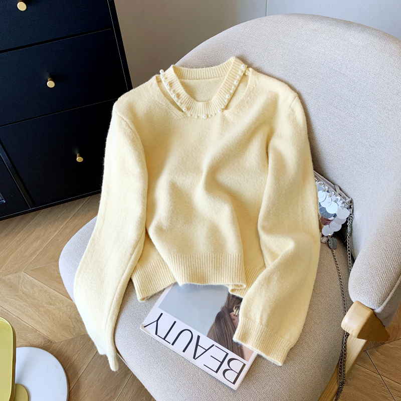 Western style pearl all-match thick Casual loose tops