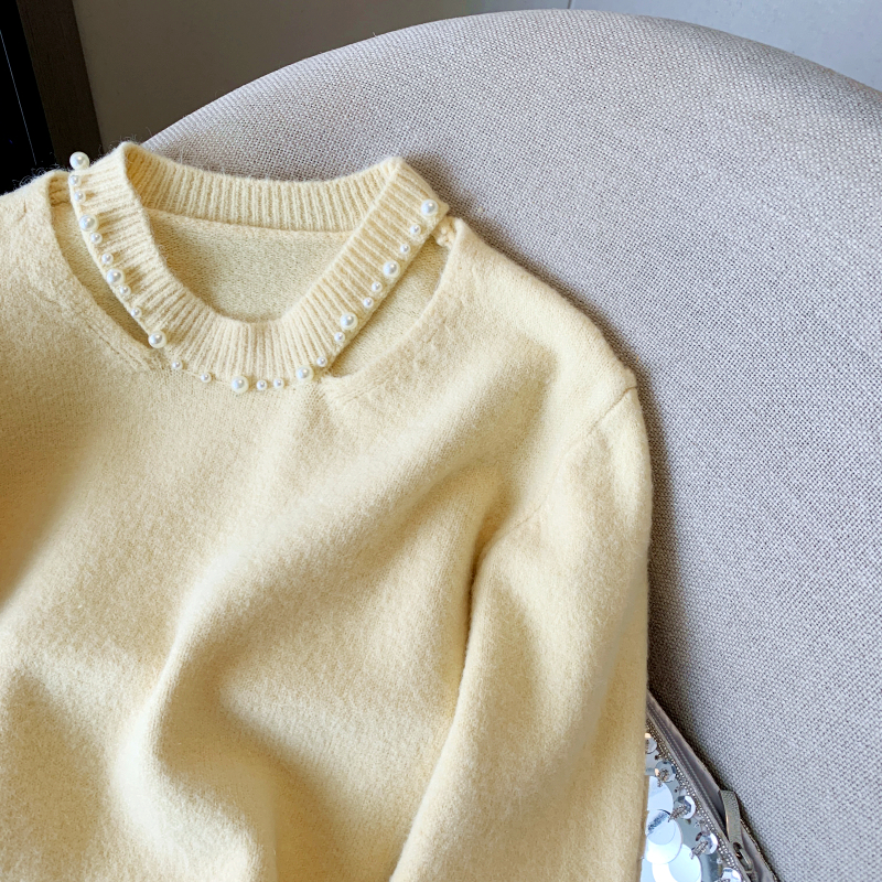 Western style pearl all-match thick Casual loose tops