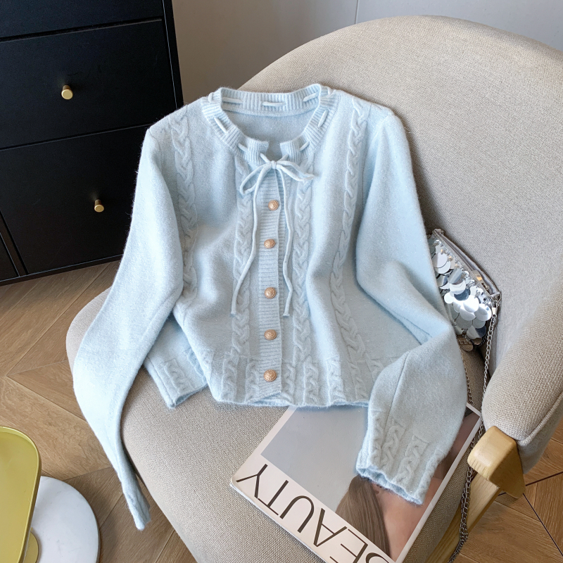 Bow frenum cardigan cstand collar tender jacket