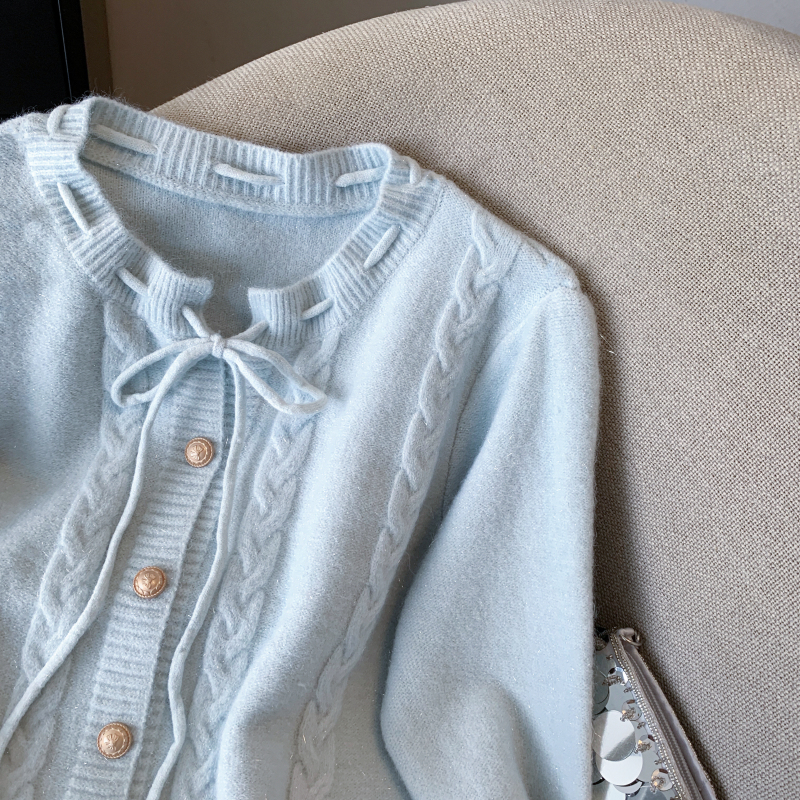 Bow frenum cardigan cstand collar tender jacket