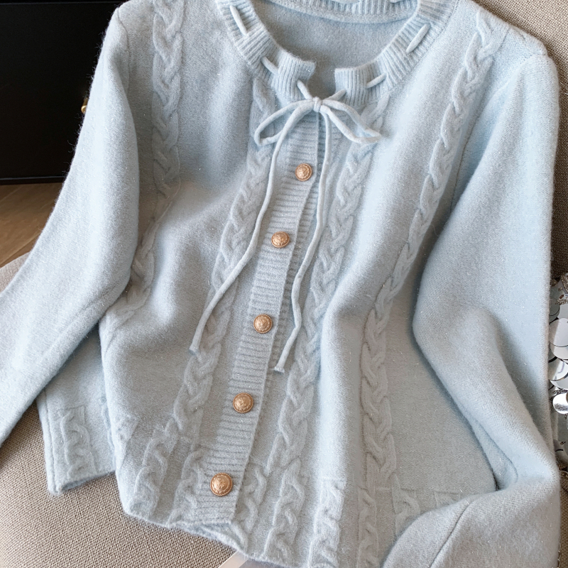 Bow frenum cardigan cstand collar tender jacket