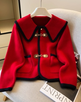 Simple mixed colors sweater red coat for women