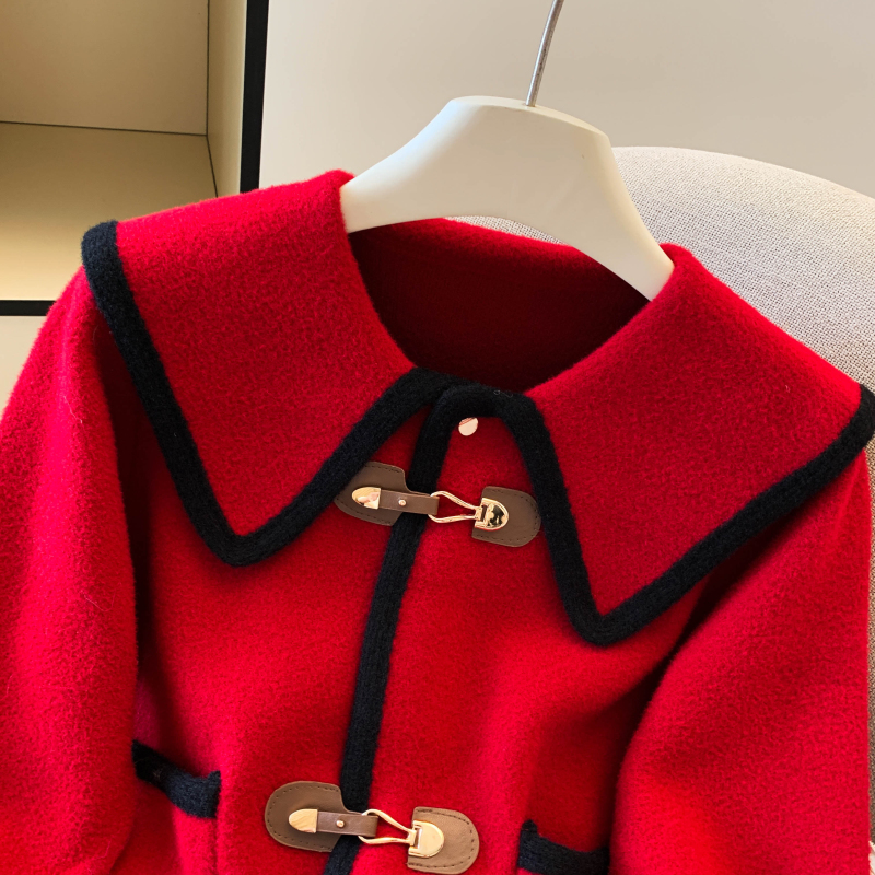 Simple mixed colors sweater red coat for women