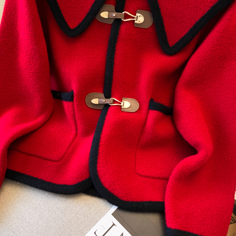 Simple mixed colors sweater red coat for women