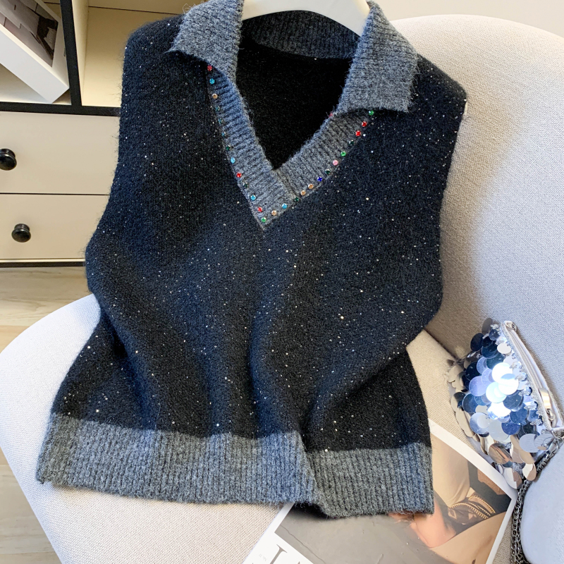 Wears outside rhinestone all-match Western style waistcoat