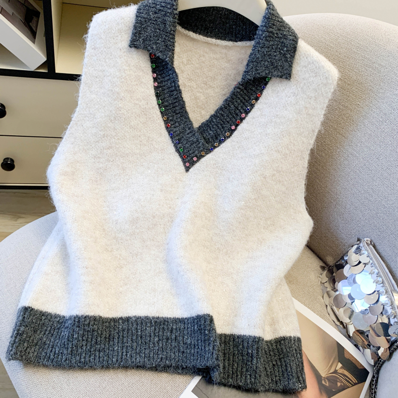 Wears outside rhinestone all-match Western style waistcoat