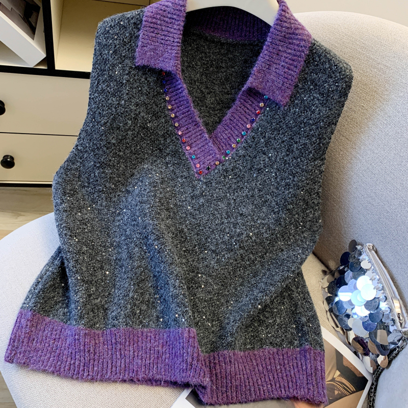 Wears outside rhinestone all-match Western style waistcoat