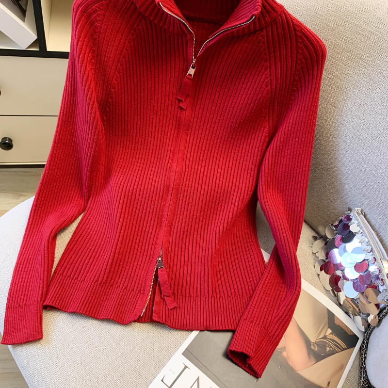 Niche slim sweater zip bottoming shirt for women