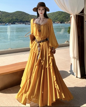 Vacation lotus leaf edges long dress chiffon dress