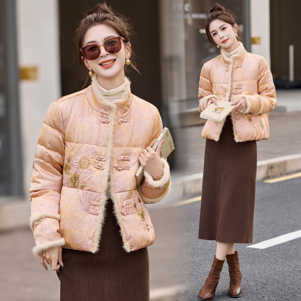 Drill string embroidery thermal stitching down coat