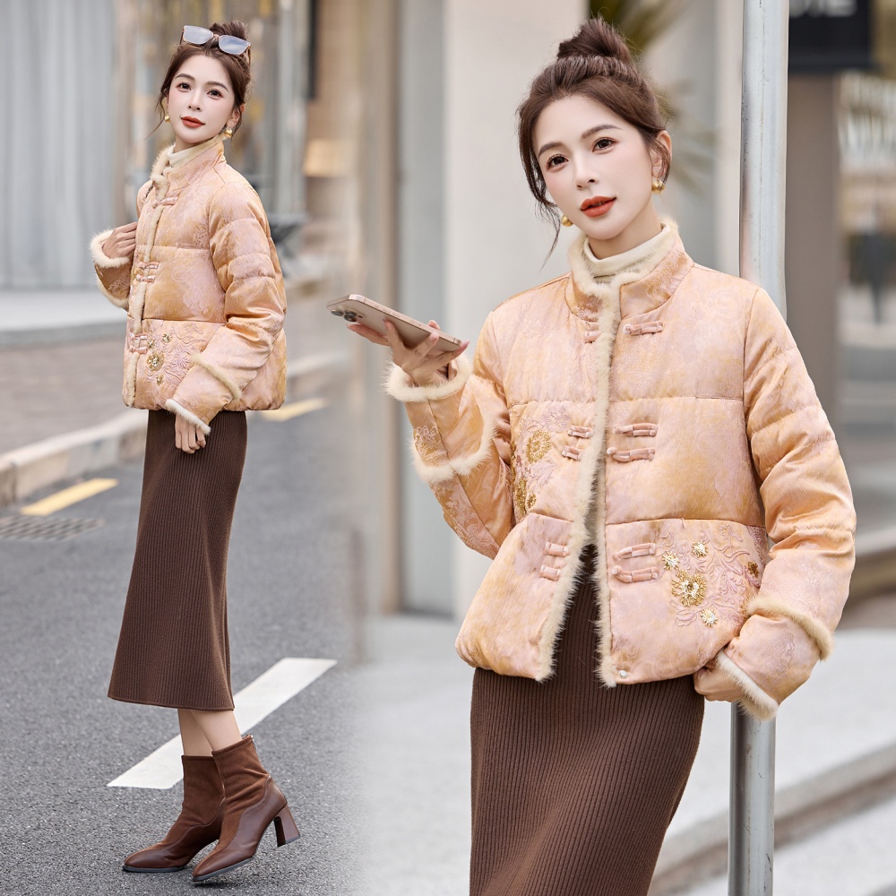 Drill string embroidery thermal stitching down coat