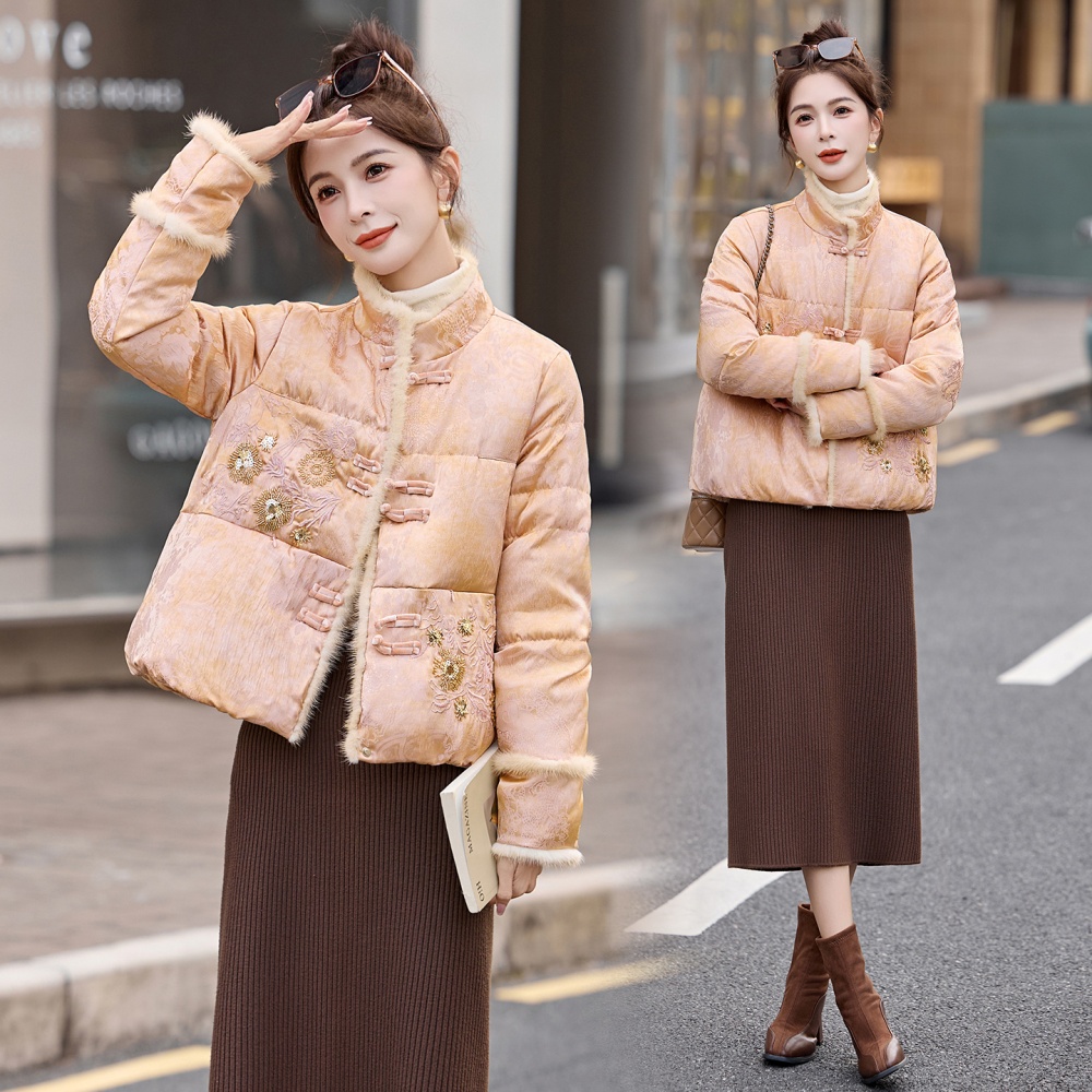 Drill string embroidery thermal stitching down coat