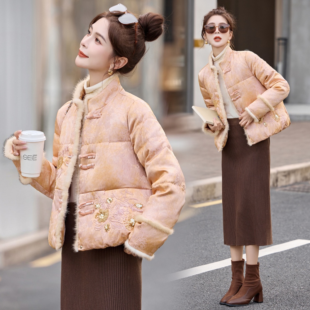 Drill string embroidery thermal stitching down coat