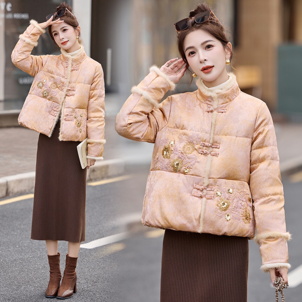 Drill string embroidery thermal stitching down coat