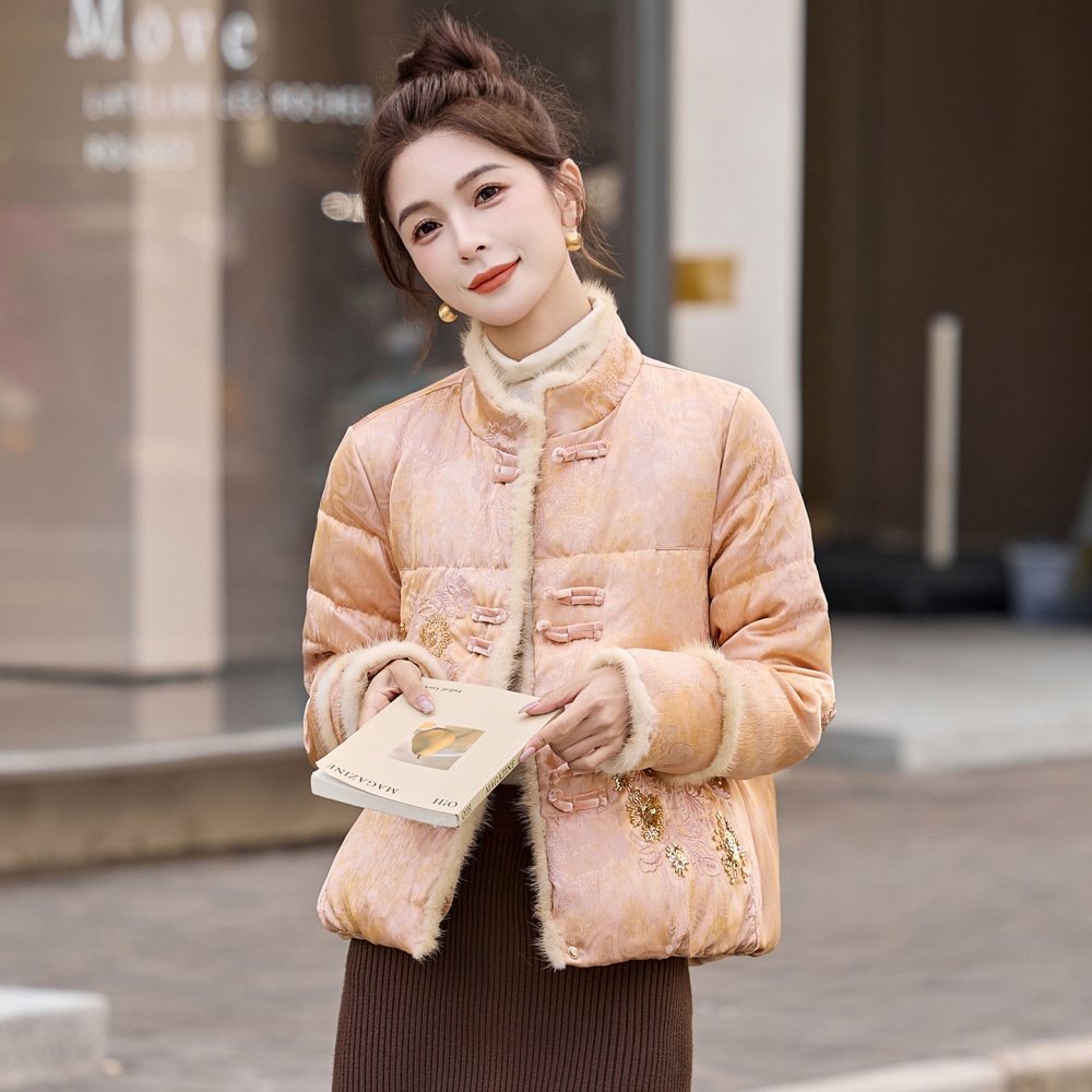 Drill string embroidery thermal stitching down coat