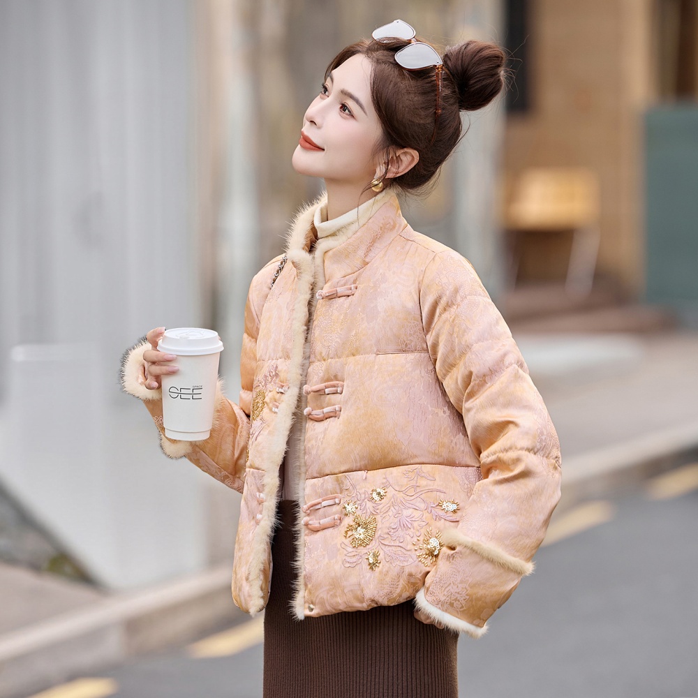 Drill string embroidery thermal stitching down coat