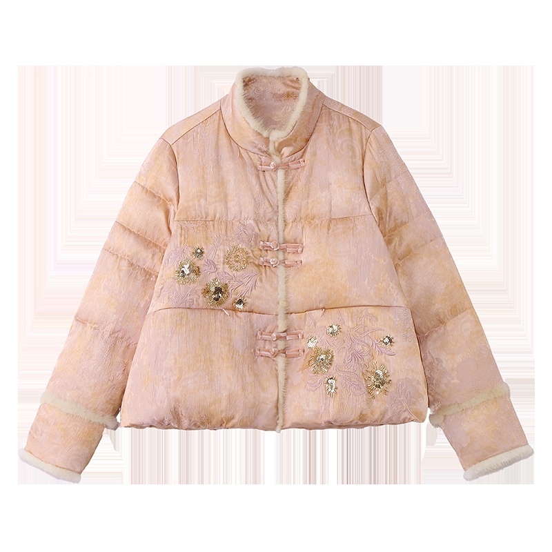 Drill string embroidery thermal stitching down coat