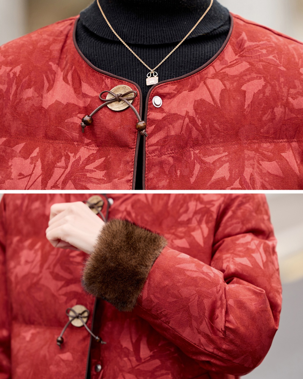 Winter retro fashion down coat slim jacquard coat for women