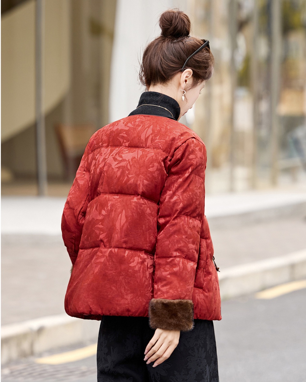 Winter retro fashion down coat slim jacquard coat for women