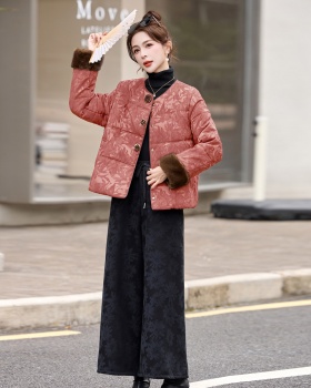 Chinese style down coat wide leg pants a set for women