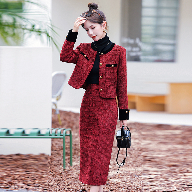 Package hip woolen long skirt 2pcs set for women