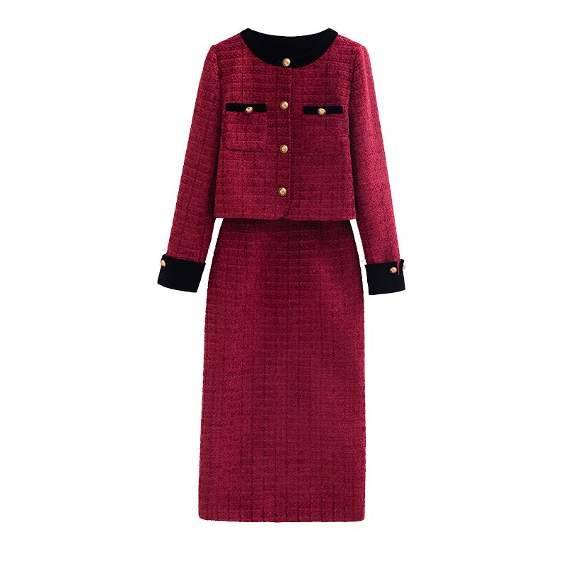 Package hip woolen long skirt 2pcs set for women