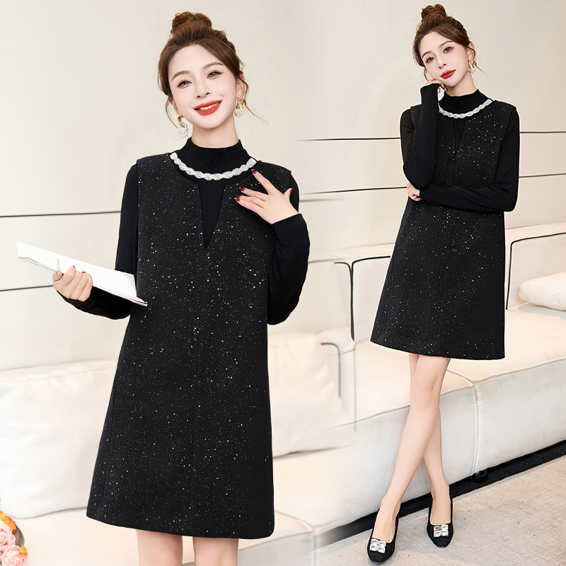 Chanelstyle dress bottoming shirt 2pcs set for women