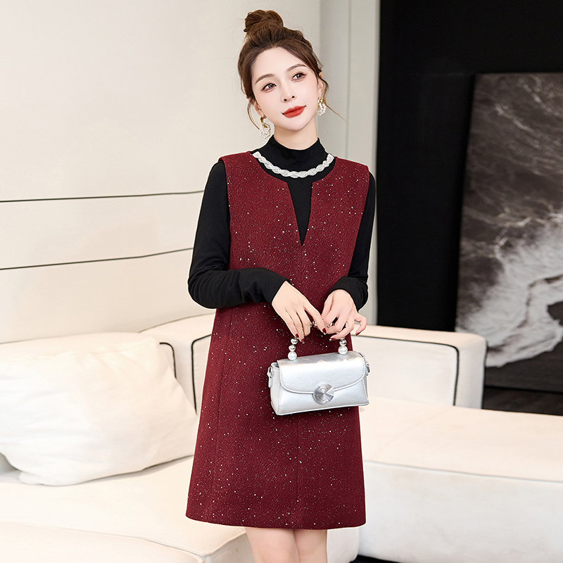 Chanelstyle dress bottoming shirt 2pcs set for women