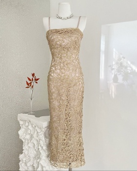 Sling France style formal dress split silver dress for women