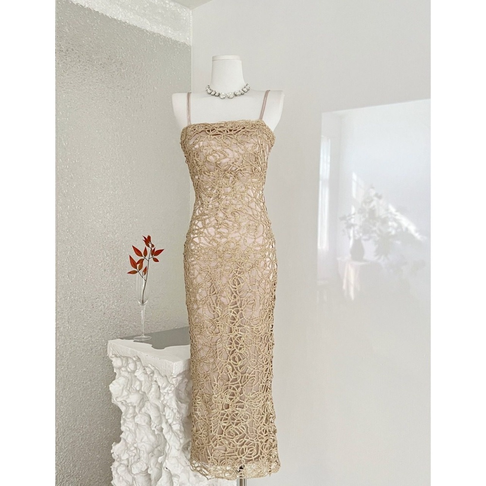 Sling France style formal dress split silver dress for women