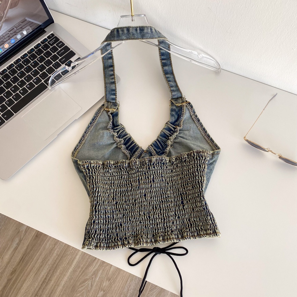 Halter slim enticement vest niche denim short tops for women