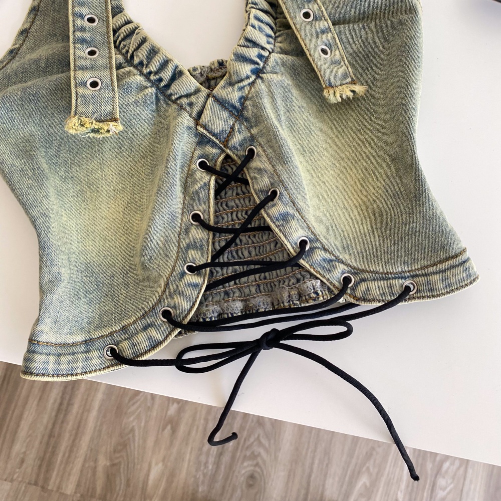 Halter slim enticement vest niche denim short tops for women