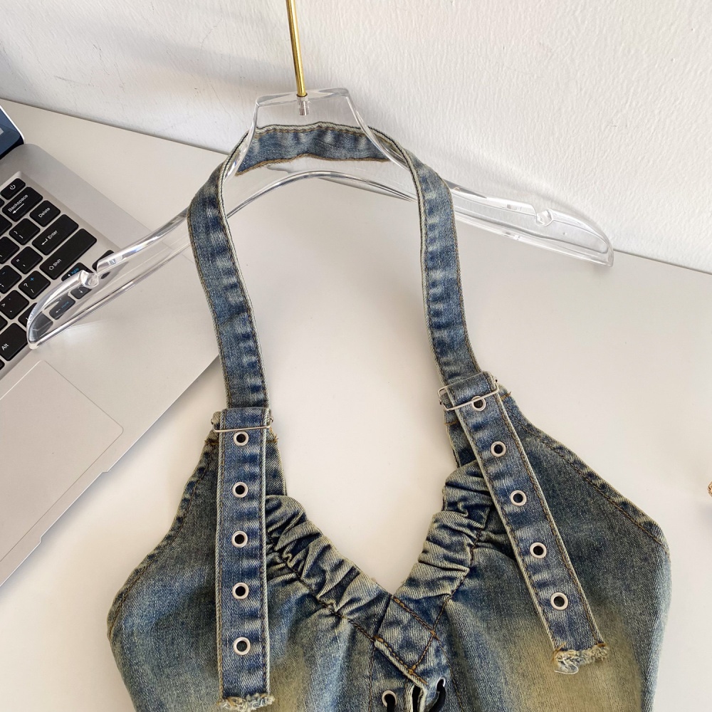 Halter slim enticement vest niche denim short tops for women