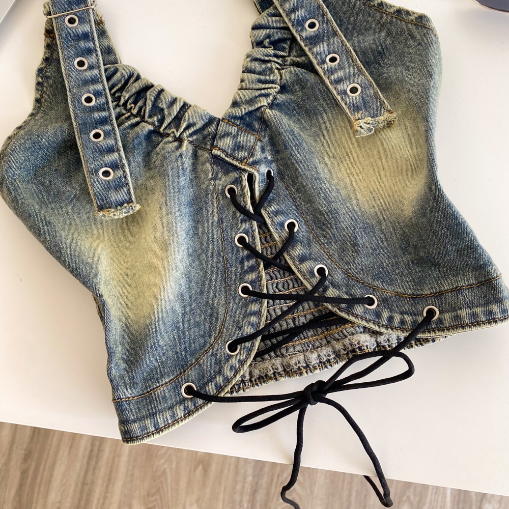Halter slim enticement vest niche denim short tops for women