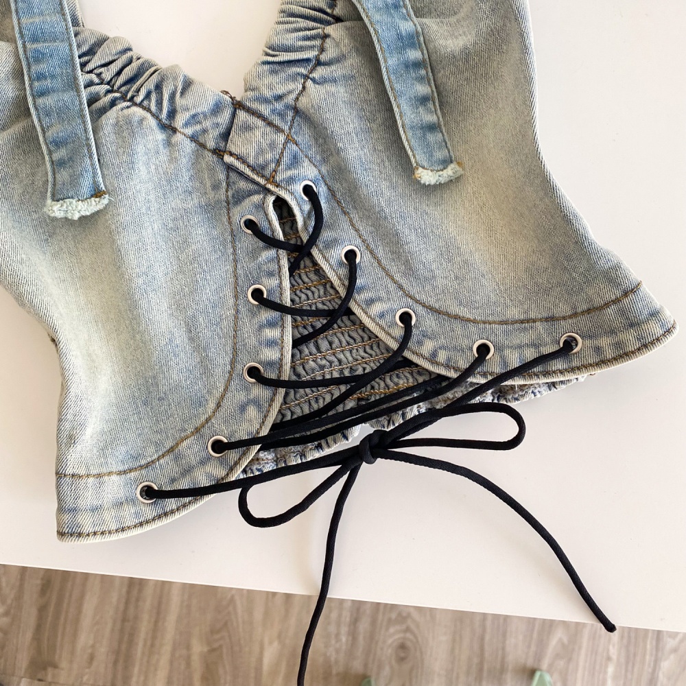 Halter slim enticement vest niche denim short tops for women