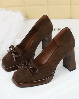Low high-heeled shoes bow decoration platform