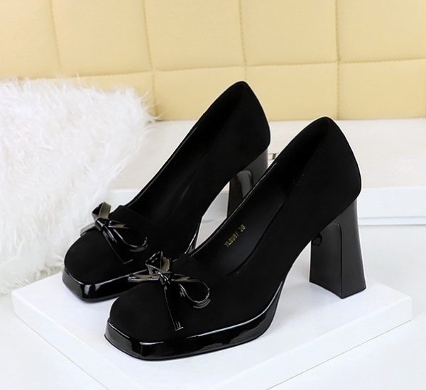 Low high-heeled shoes bow decoration platform