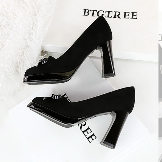Low high-heeled shoes bow decoration platform