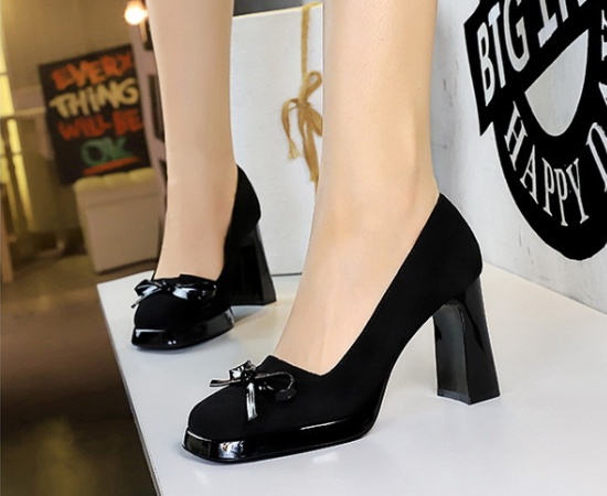 Low high-heeled shoes bow decoration platform