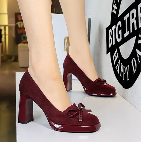 Low high-heeled shoes bow decoration platform