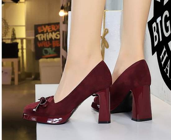 Low high-heeled shoes bow decoration platform