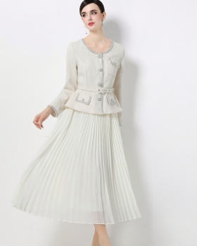 Elegant splice long skirt pleated dress