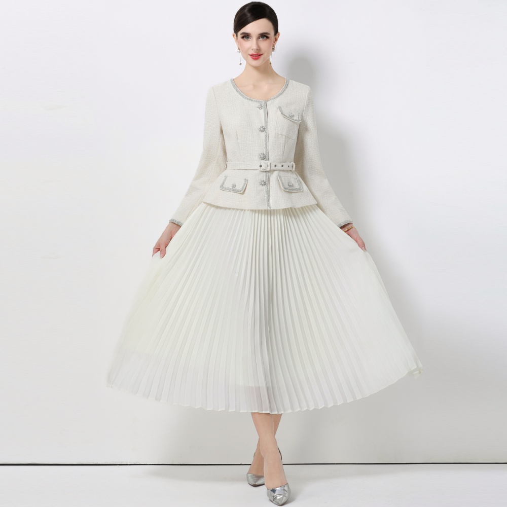 Elegant splice long skirt pleated dress