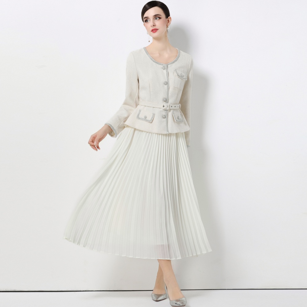 Elegant splice long skirt pleated dress