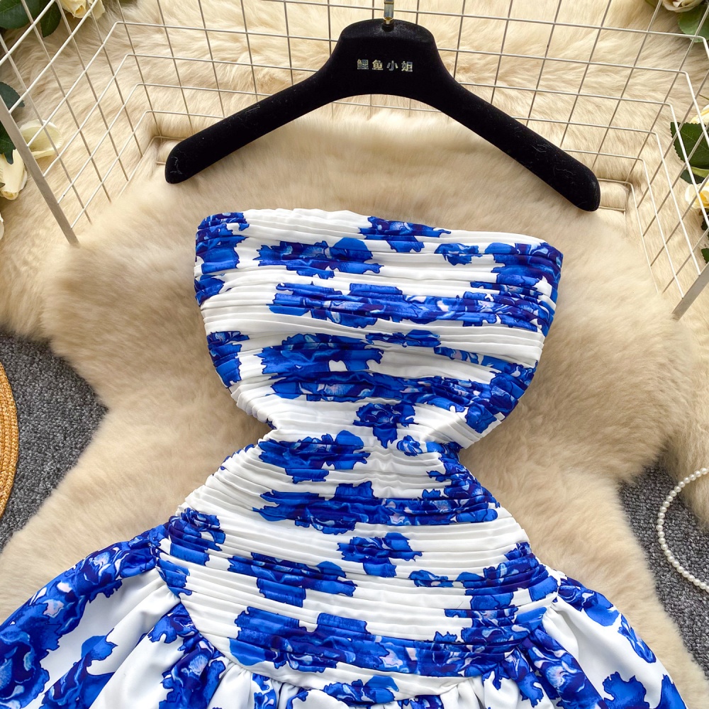 Niche T-back lotus leaf edges dress for women