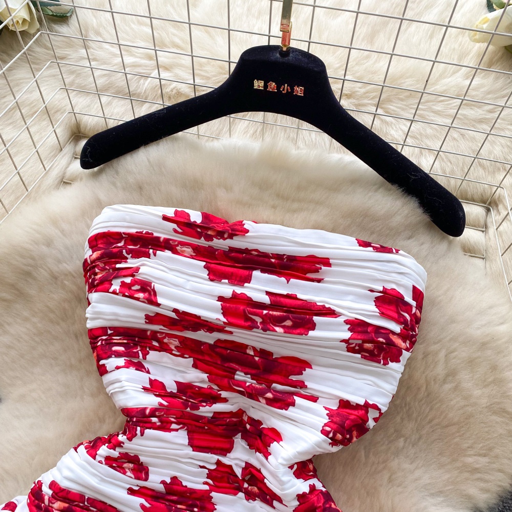 Niche T-back lotus leaf edges dress for women