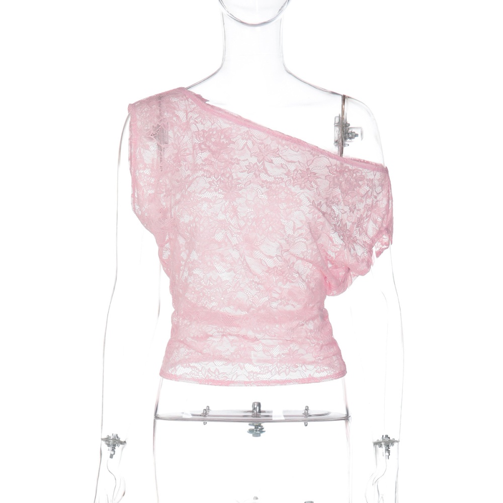 European style perspective lace T-shirt sexy tight tops