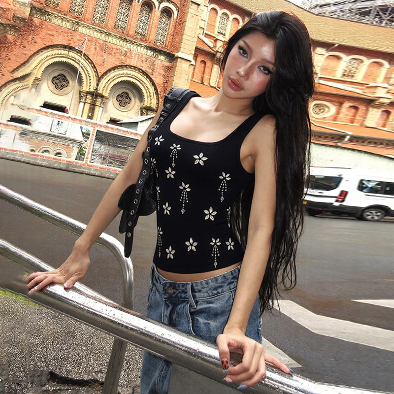 Slim France style U-neck tops winter short vest for women