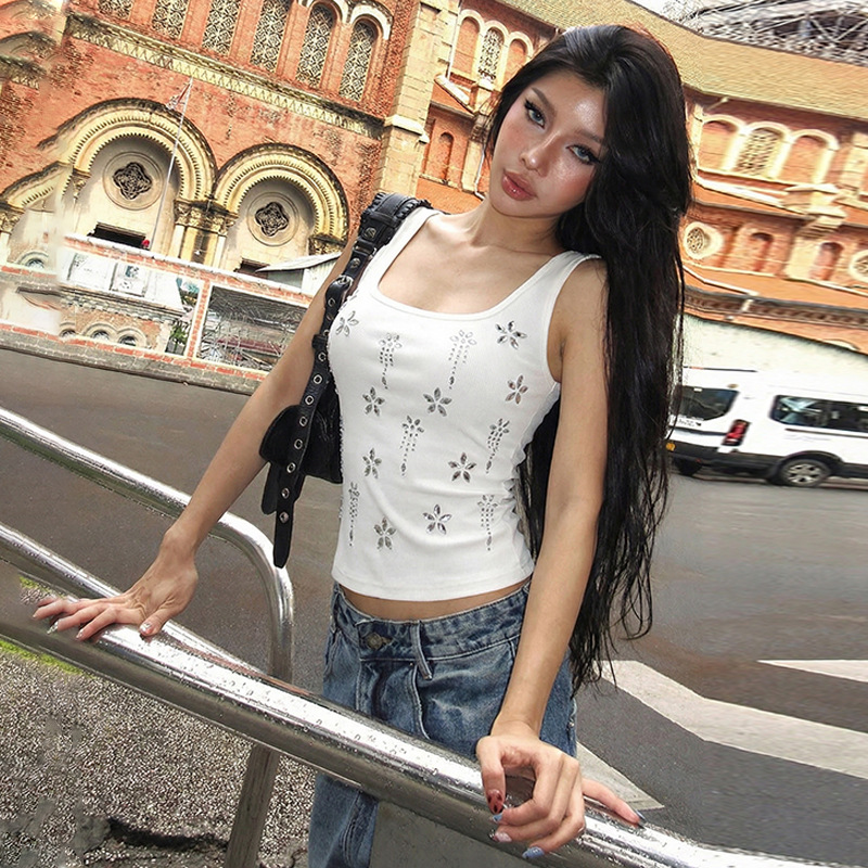 Slim France style U-neck tops winter short vest for women